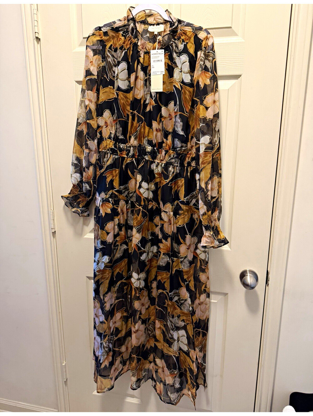 NWT Melloday XL Magnolia Maxi Dress Long Sleeve Sheer Ruffle POCKETS